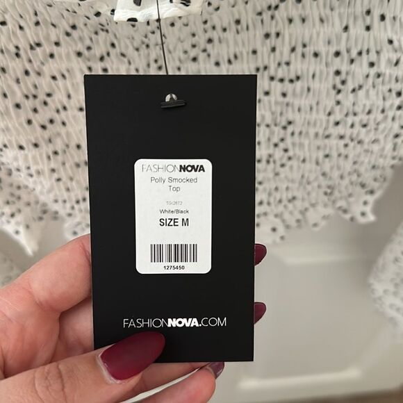 Fashion Nova Polly Smocked Crop Top, Polka Dot - Picture 3 of 3